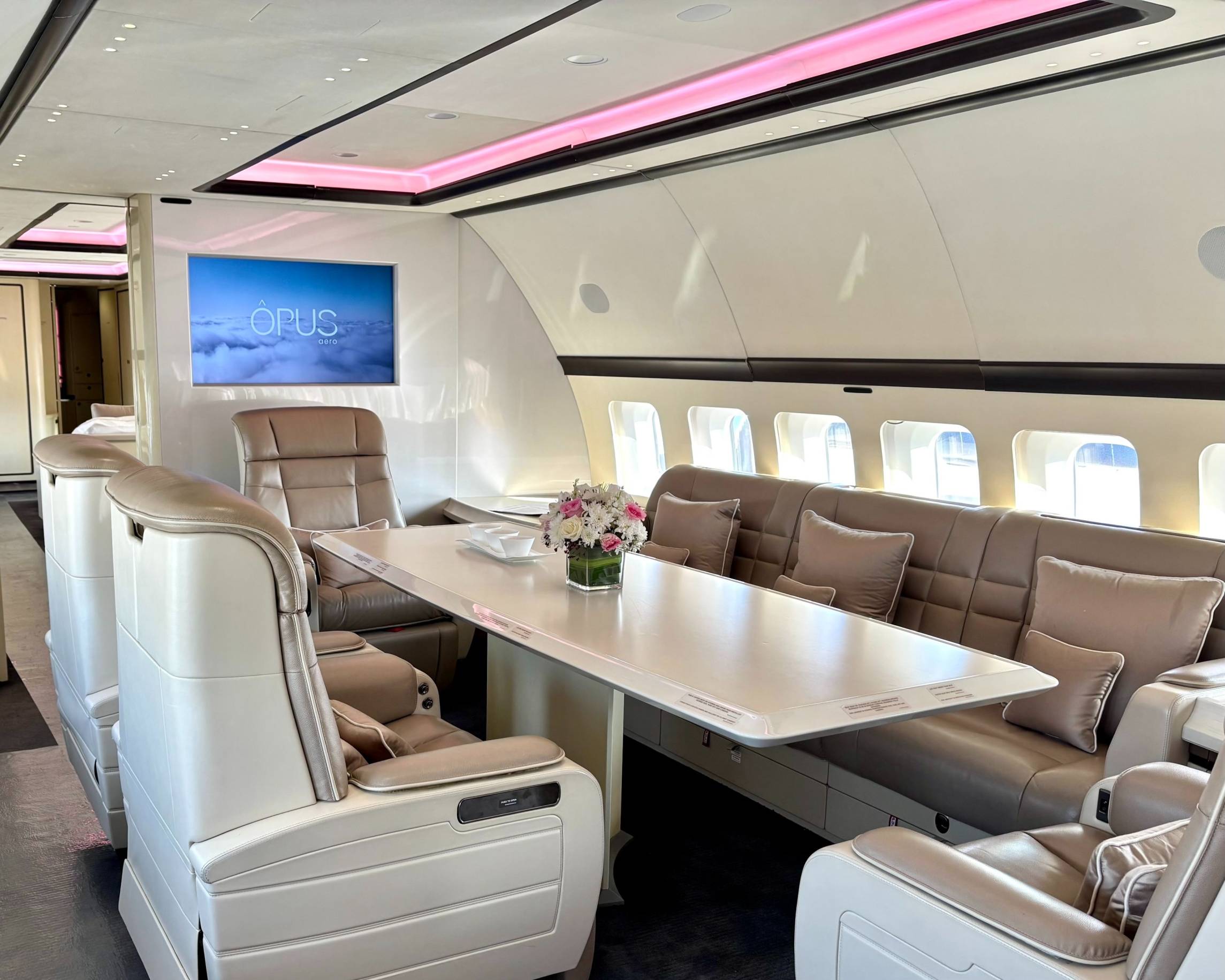 Dining area in a boeing business jet