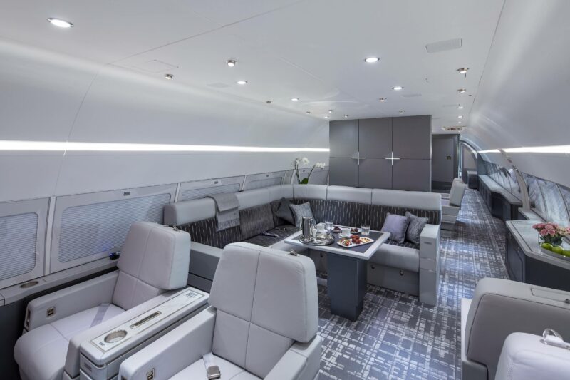 Dining Lounge in a private boeing business jet